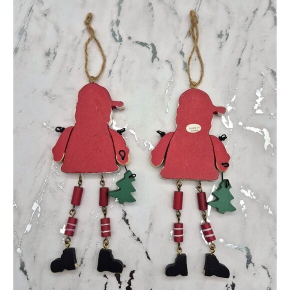 Lot of 2 Rustic Old Fashion Wooden Santa Claus Ornaments Dangle Legs Large 6.5" - Picture 6 of 8